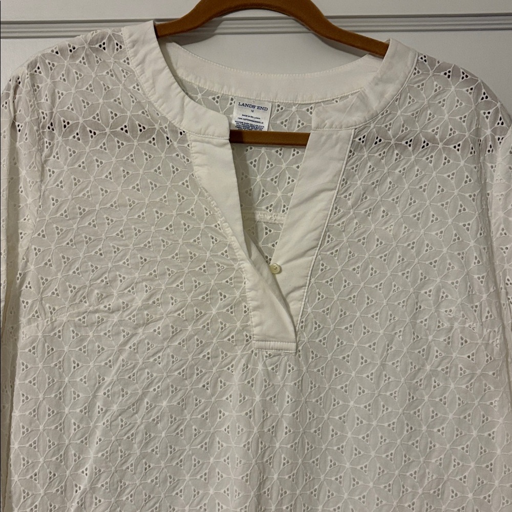 Lands' End White Eyelet Top